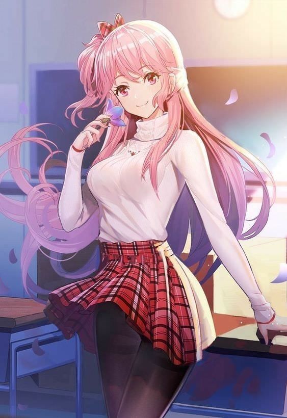 girl pink anime hair with Cute