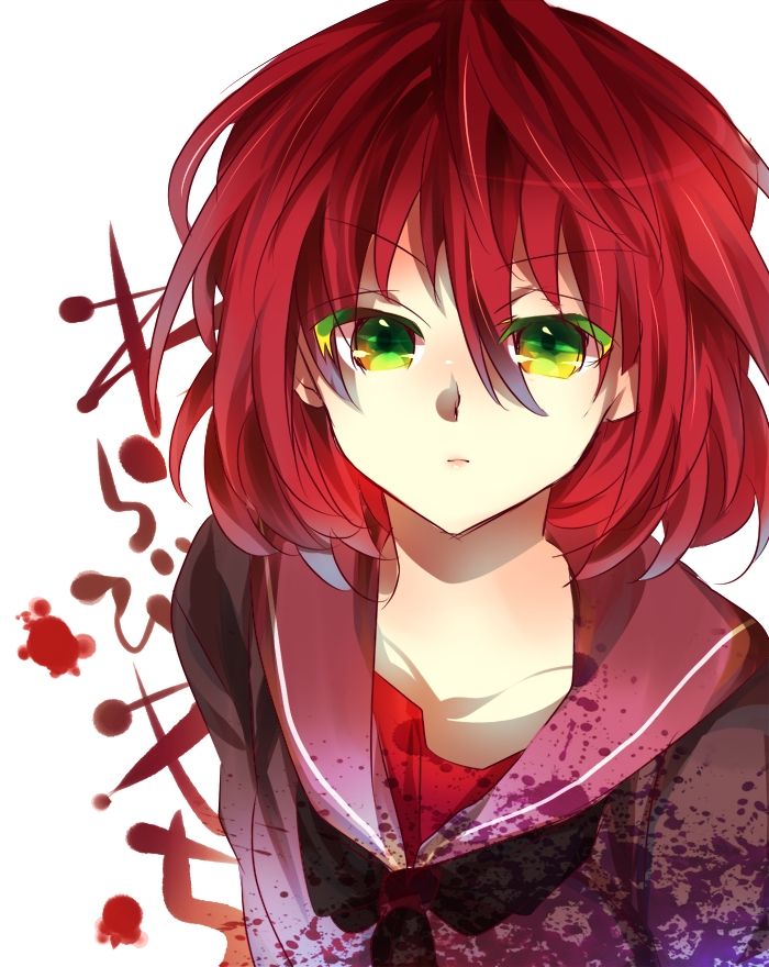 hair with eyes and girl Anime red green
