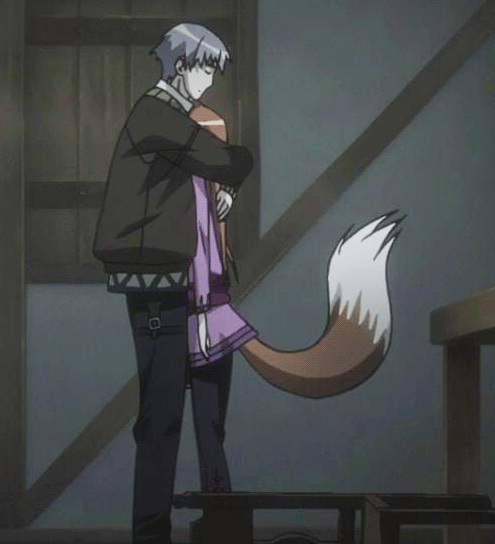 Anime girl hugging wolf