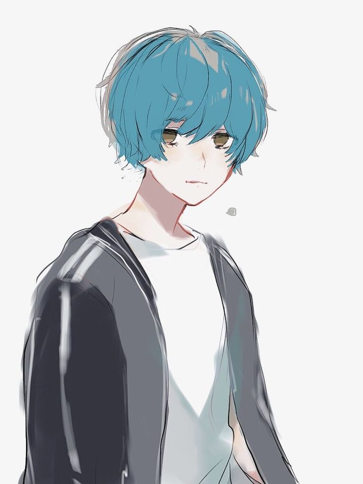 boy light blue hair Anime with