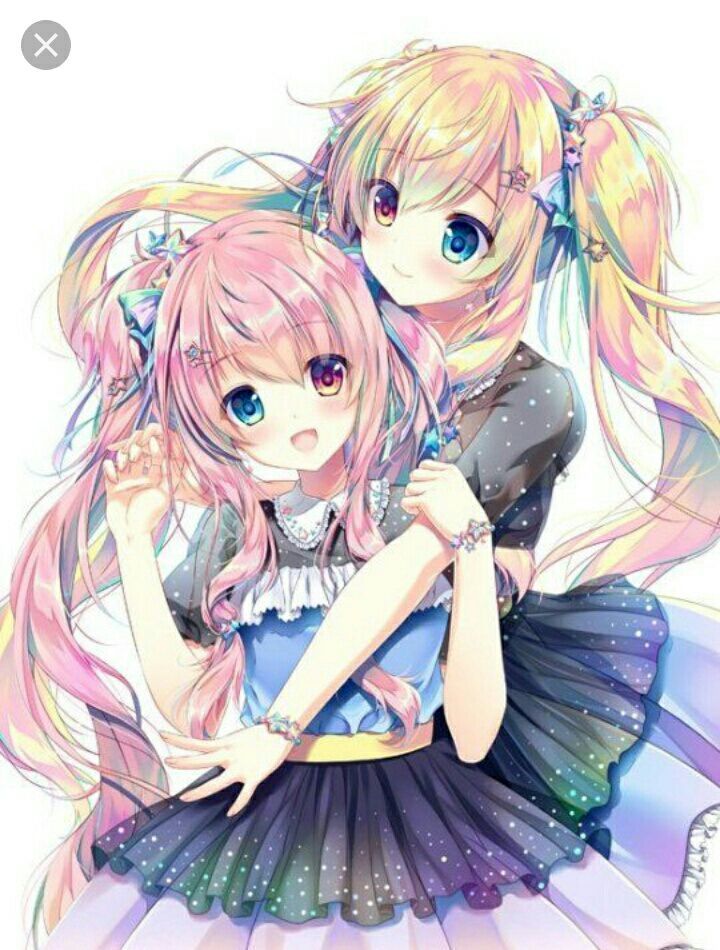 hugging Two anime girls