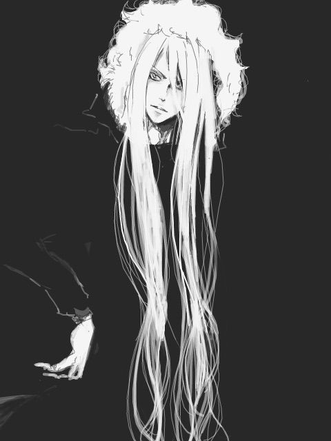 demon boy white Anime hair with