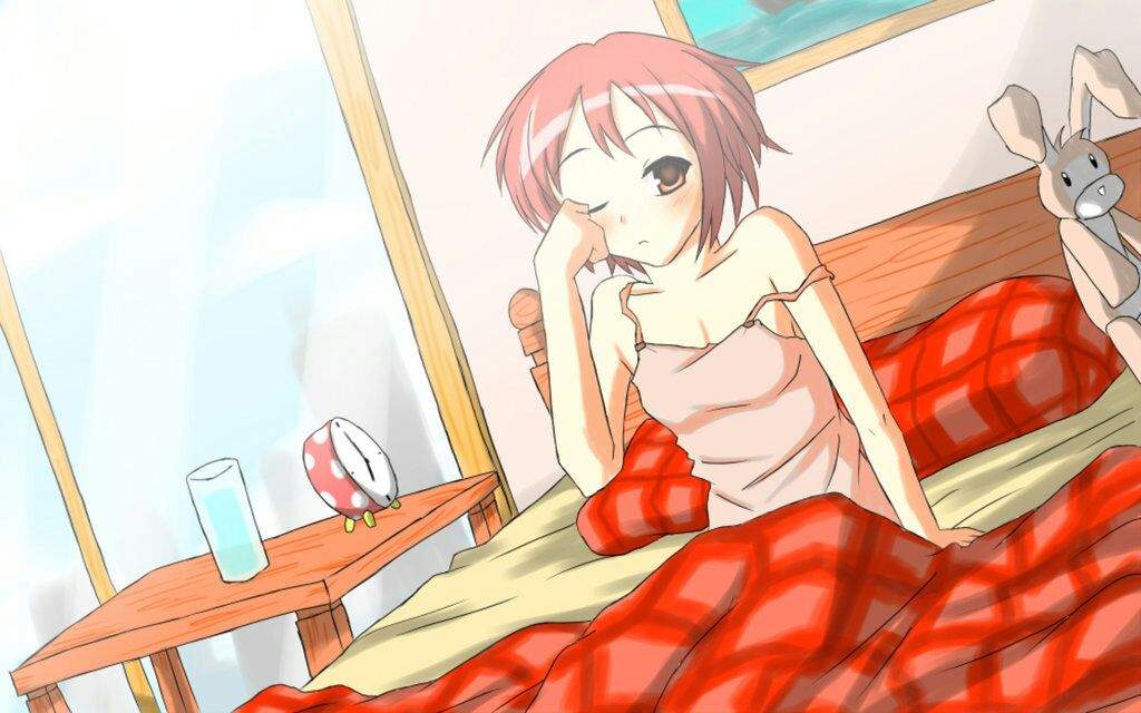 up Anime girl waking