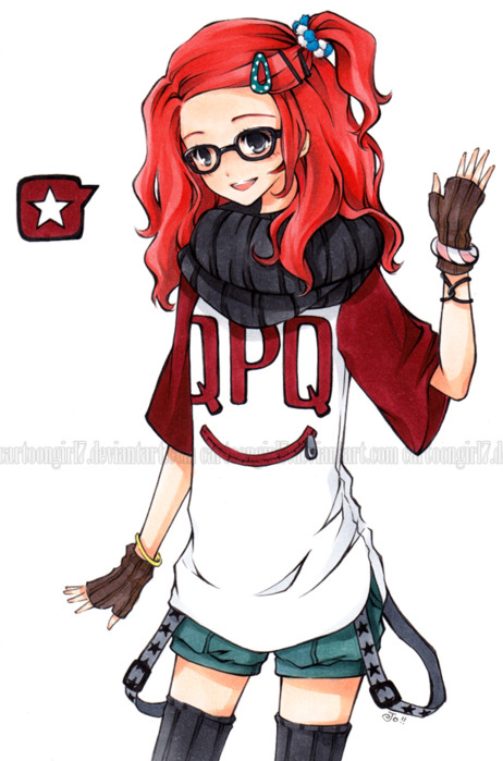 glasses Anime girl with red