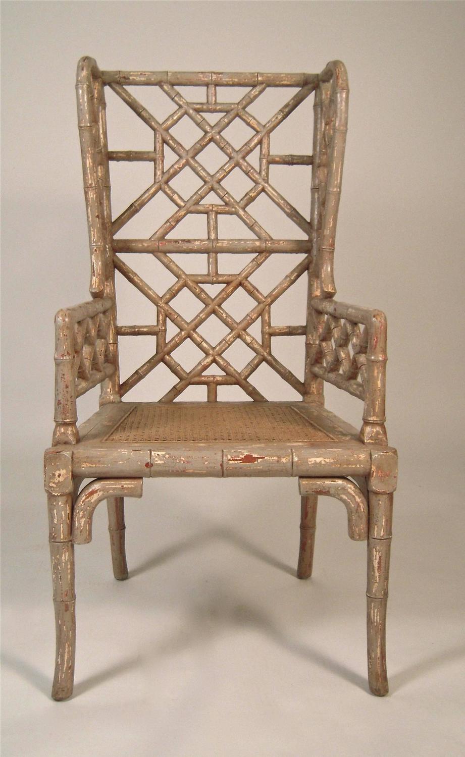 Asian style wing chair faux bamboo