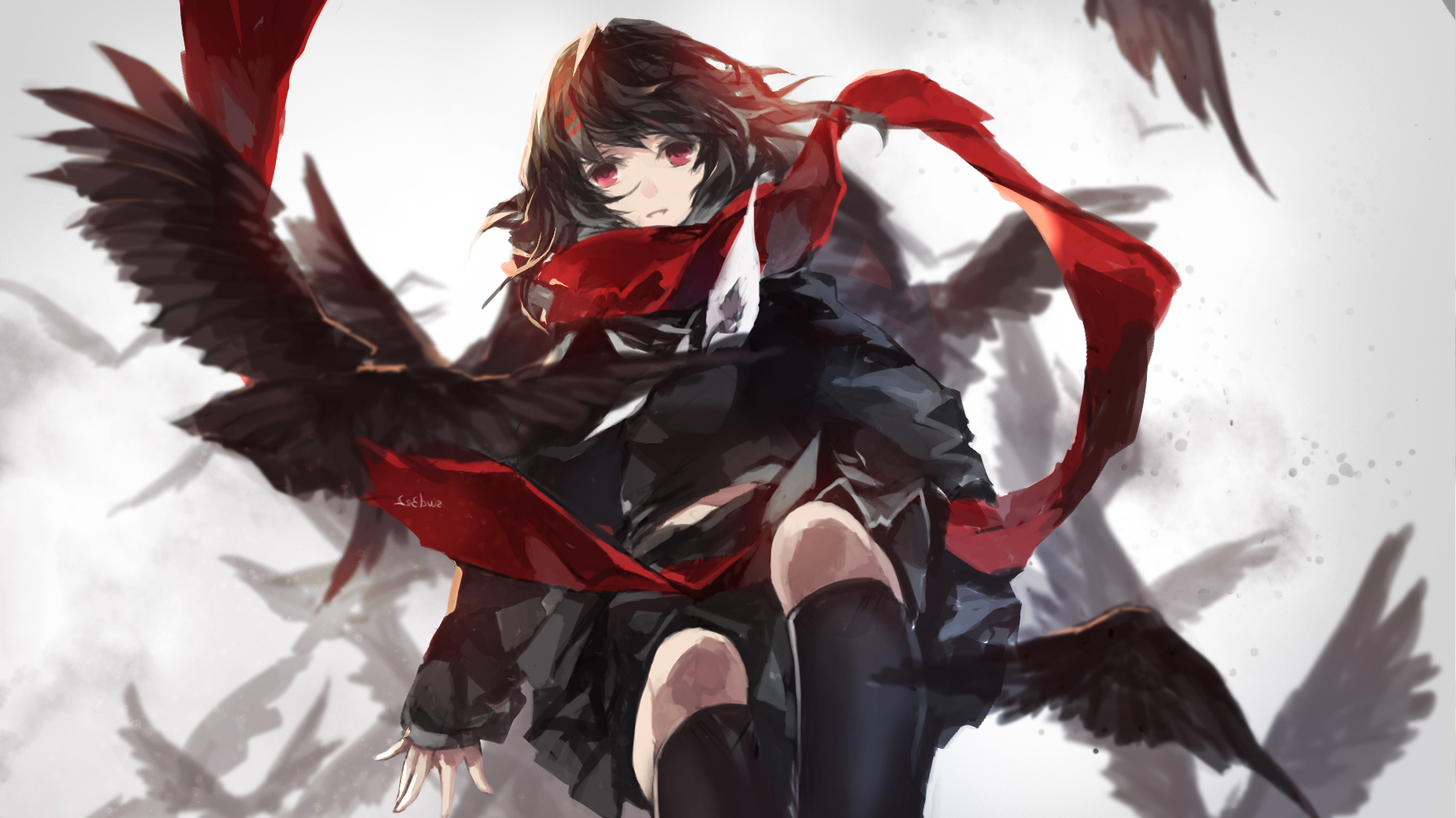eyes with black hair Anime red girl and vampire