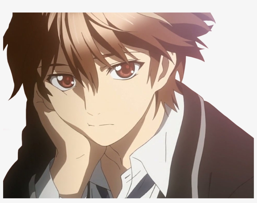 anime Brown hair red boy eyes
