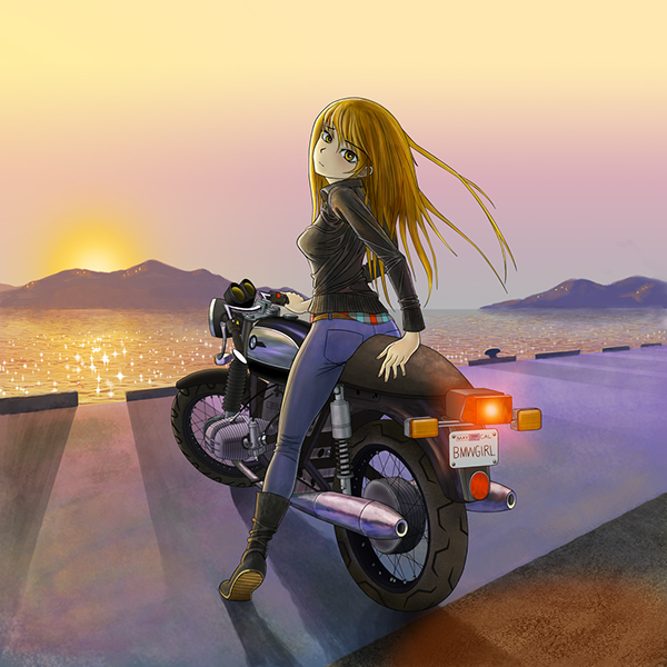 Anime girl with motorcycle