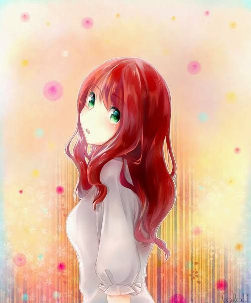 Red haired anime girl with green eyes