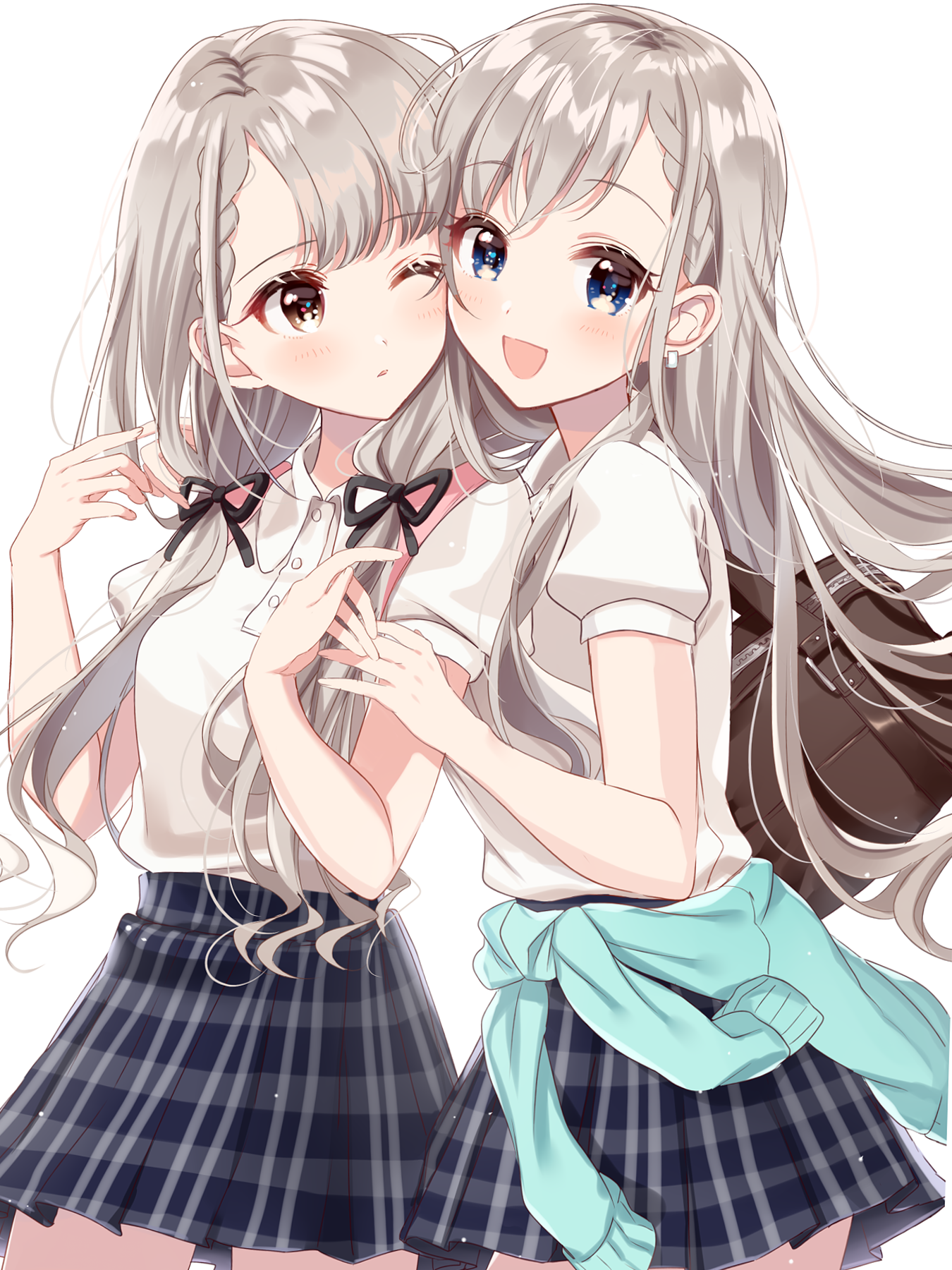 hugging Two anime girls