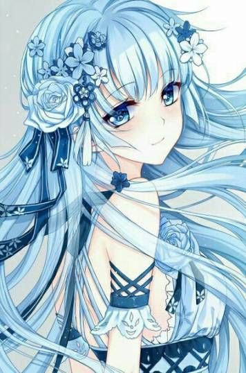 girl light blue hair Anime with