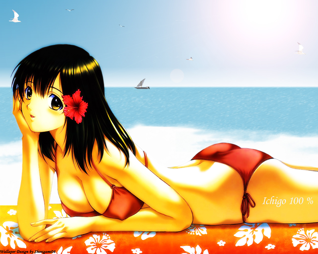 at beach the girl Anime