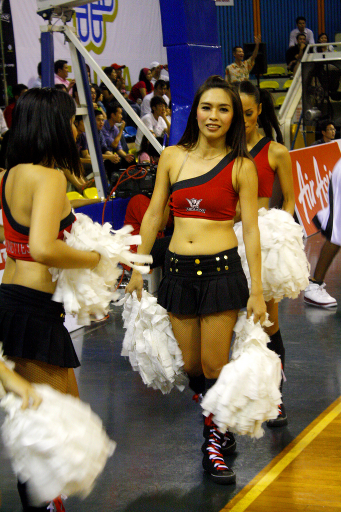 outdoor young cheerleaders Asian