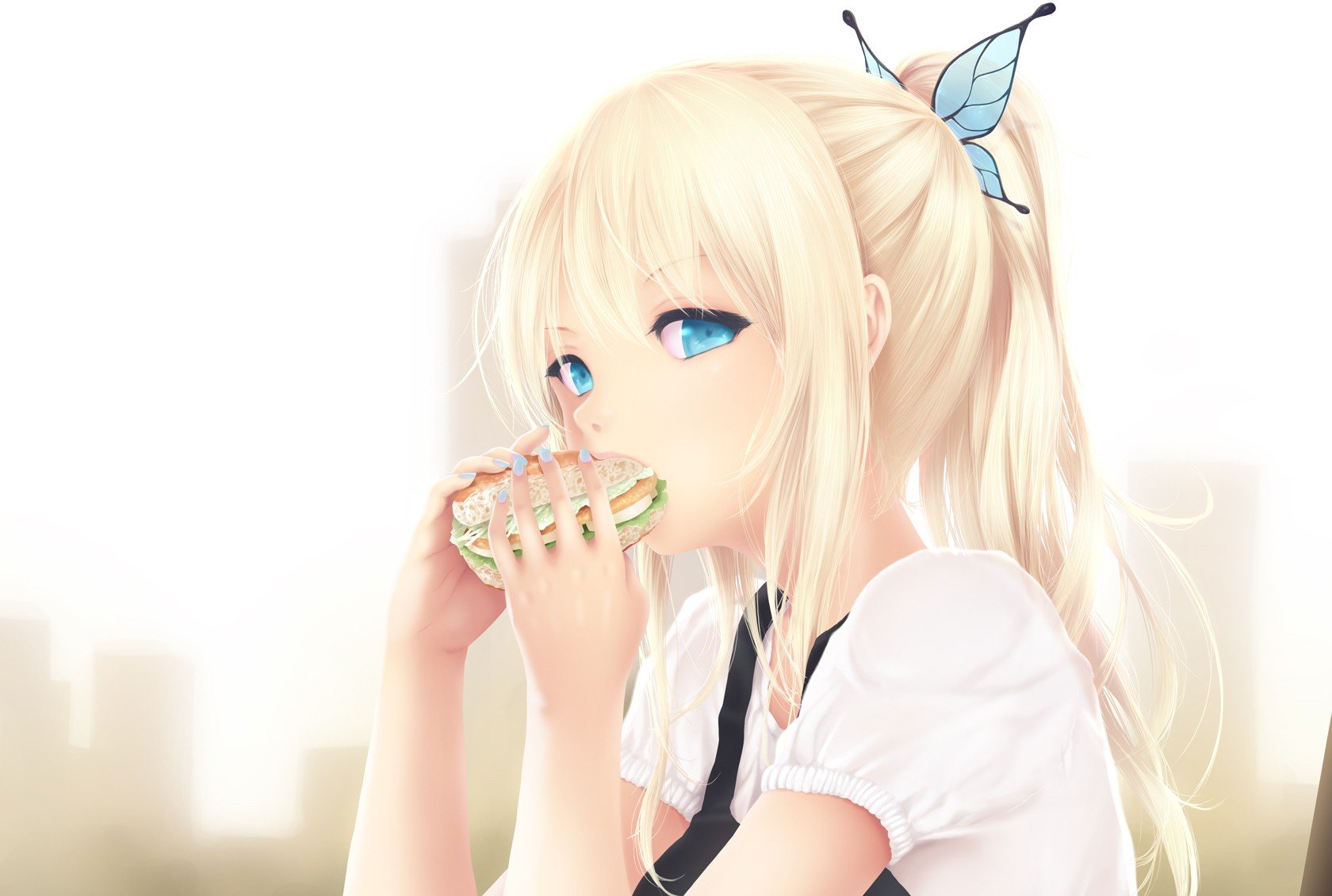 Anime girl with blonde hair and blue eyes