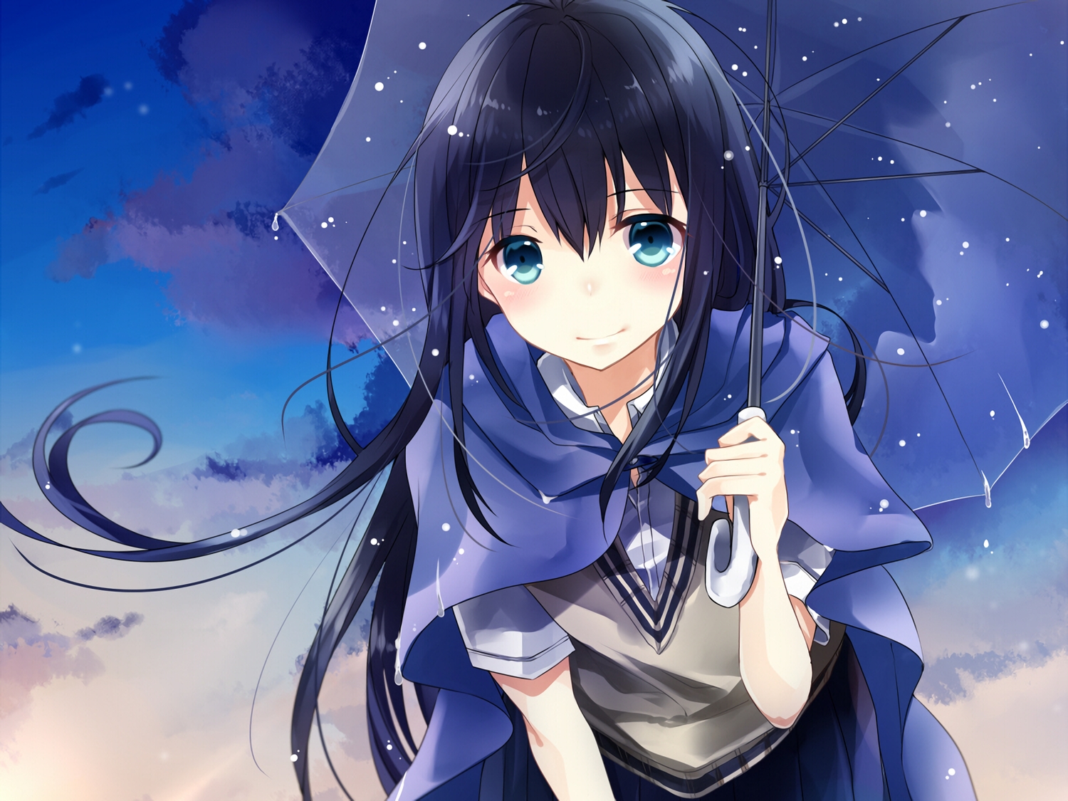 hair black eyes girl Anime blue